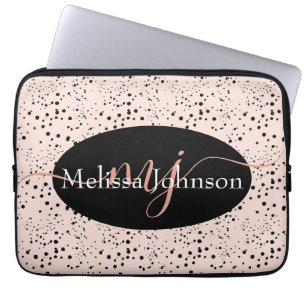 Para Portátil Letras doradas rosadas elegantes en funda negra pa