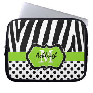 Para Portátil Lime Black Zebra Stripes Polka Dots Laptop Funda