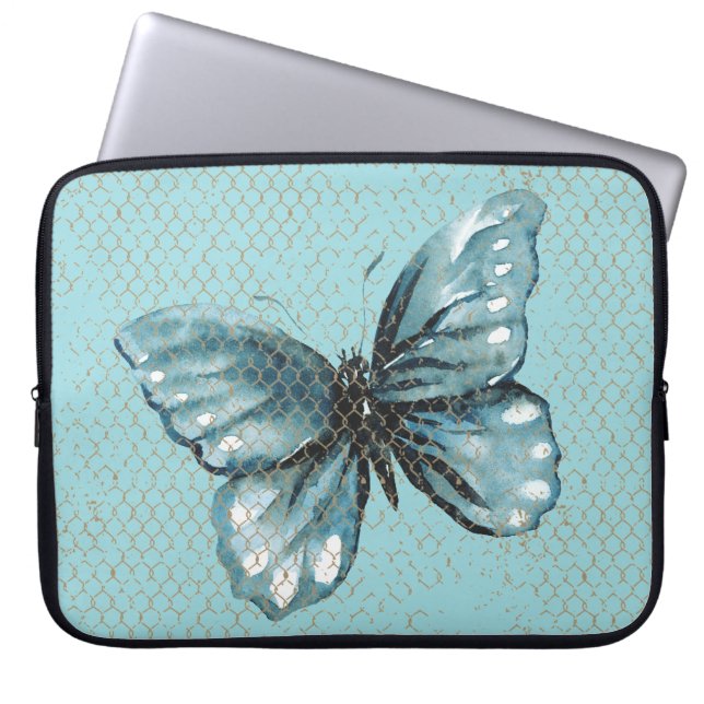 Para Portátil Mariposa verde azulada en la funda guardabarros de (Frente)