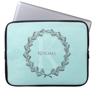 Para Portátil Monograma elegante de la corona Funda Verde azul