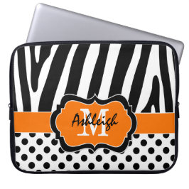 Para Portátil Naranja Black Zebra Stripes Polka Dots Funda portá