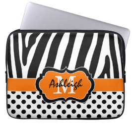 Para Portátil Naranja Black Zebra Stripes Polka Dots Funda portá