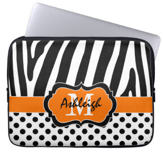 Para Portátil Naranja Black Zebra Stripes Polka Dots Funda portá