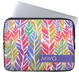 Para Portátil Patrón de plumas multicolor Monograma iPad Funda