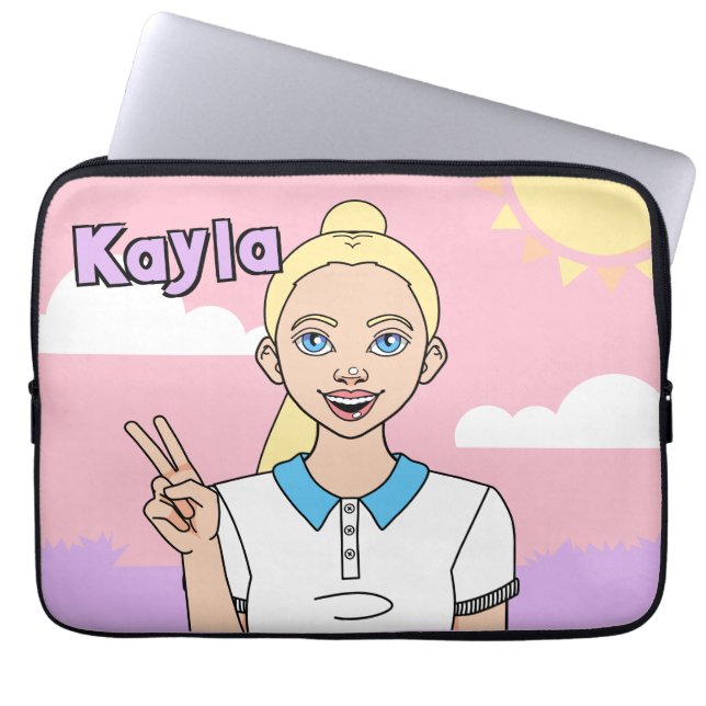 Para Portátil Personalizado rubio Chica Funda de lápiz de escuel (Frente)