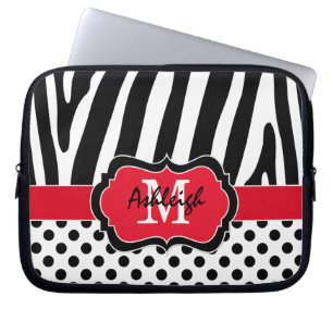 Para Portátil Red Black Zebra Stripes Polka Dots Laptop Funda