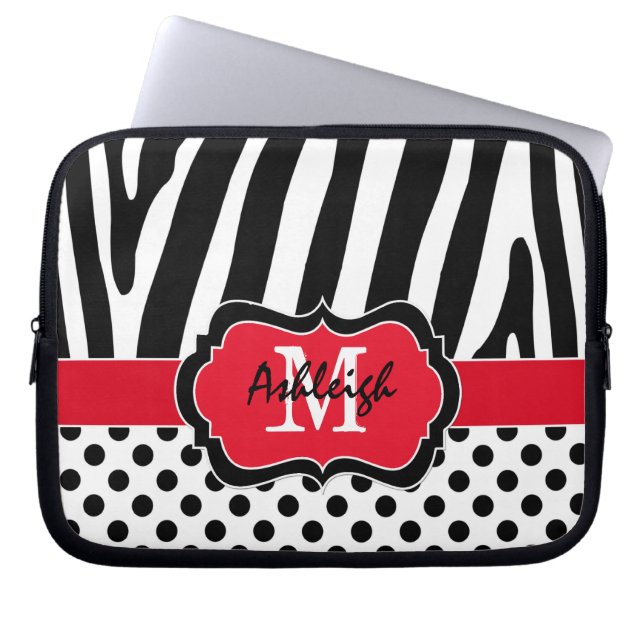 Para Portátil Red Black Zebra Stripes Polka Dots Laptop Funda (Frente)