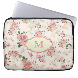 Para Portátil Rosa de algodón de cosecha de vintage Funda Monogr