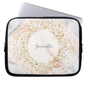 Para Portátil Rosa personalizado Purpurina de mármol oro Funda p