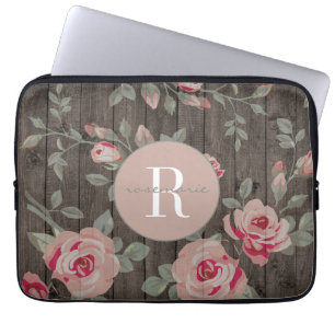 Para Portátil Rosas monogramados en Wood MacBook Funda