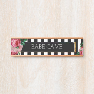 Para Puerta Letrero floral y rayado personalizado