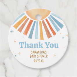 Para Recuerdos Aquí vienen las etiquetas de favor de la ronda de 