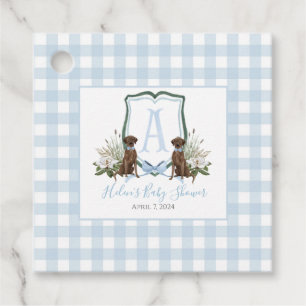 Para Recuerdos Boy Chocolate Lab Etiquetas Blue Gingham Favor