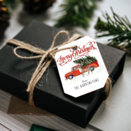 Para Recuerdos Camión Rojo de Navidad y Reno | Etiquetas Navideña