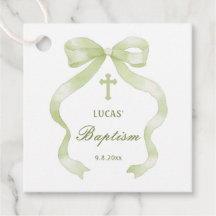 Elegante Baptismo Verde Bow Favorece Etiquetas
