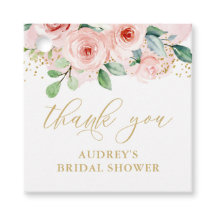Etiquetas de agradecimiento florales rosadas y dor