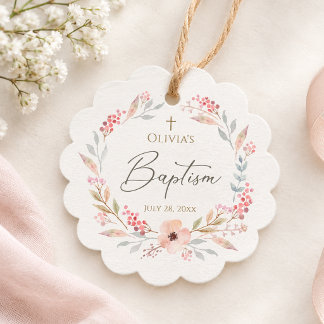Para Recuerdos Etiquetas de Bautizo de Niña con Flores Rosadas y