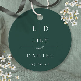 Para Recuerdos Etiquetas de boda minimalistas en verde esmeralda 