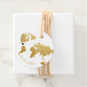 Para Recuerdos Etiquetas de Favor con Mapa del Mundo de Oro Elega