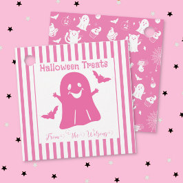 Para Recuerdos Etiquetas de Favor de Halloween Rosadas y Blancas 