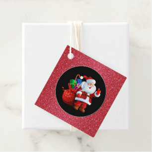 Para Recuerdos Etiquetas de Favor Gift-FavorTag-Santa Red Glitz