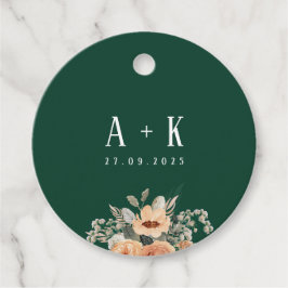 Para Recuerdos Etiquetas de favor, monograma elegante floral verd