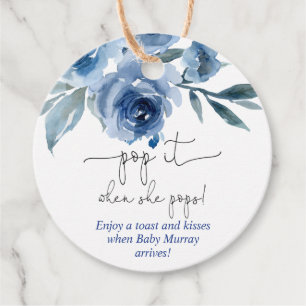 Para Recuerdos Etiquetas de favores de flores azules marinas Pop