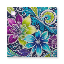 Etiquetas de regalo de arte batik floral coloridas