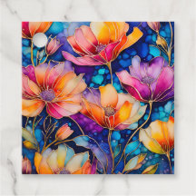 Etiquetas de regalo de arte de tinta floral colori