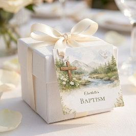 Para Recuerdos Etiquetas de regalo de bautizo minimalista con flo