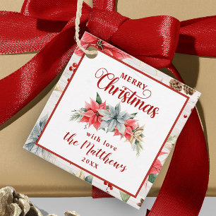 Para Recuerdos Etiquetas de regalo de Navidad Rústica de Poinsett