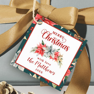 Para Recuerdos Etiquetas de regalo de Navidad Rústica de Poinsett
