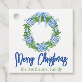 Para Recuerdos Etiquetas de regalo de Wreath Chinoserie azul
