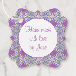 Para Recuerdos ETIQUETAS "Hecho a Mano" DE PUNTO ARGYLE LILAC Cua