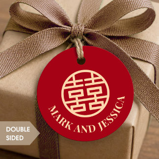 Para Recuerdos Etiquetas rojas redondas de boda Double Happiness