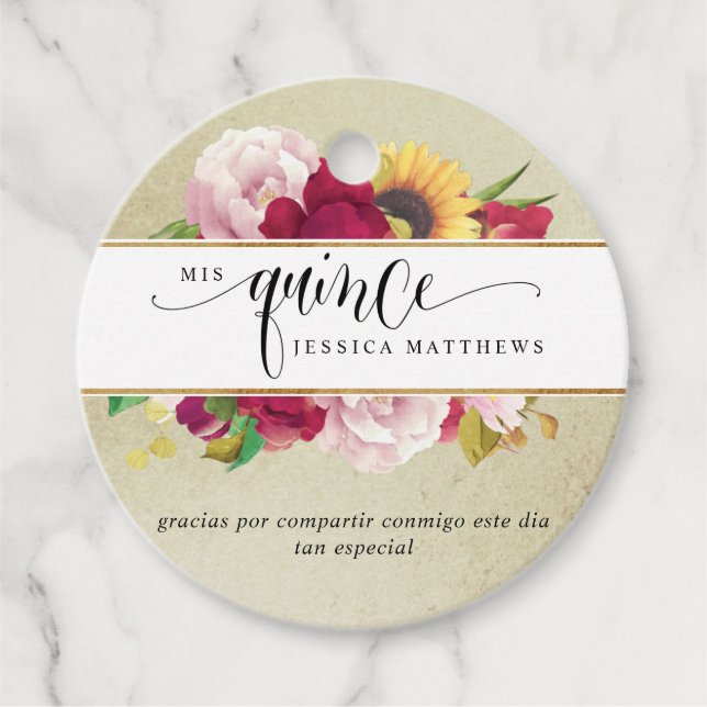 Para Recuerdos Mis etiquetas color rojo quinceño, dorado y amaril (Anverso)