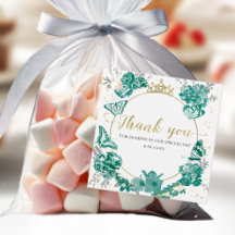 Quinceanera Favor Etiquetas Mariposa Esmeralda Ver