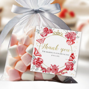 Para Recuerdos Quinceanera Favor Etiquetas Mariposa Floral Rojo O