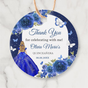Para Recuerdos Rosa de plata azul Quinceanera Etiquetas de favore