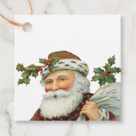 Para Recuerdos Vintage Santa con etiquetas de regalo Holly