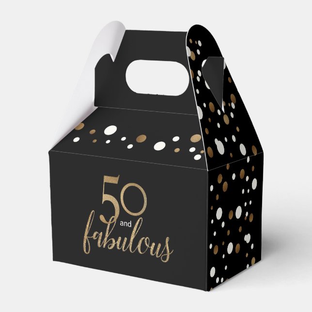 Para Regalos 50 y fabulosa caja de cumpleaños Gold Confetti (Reverso)