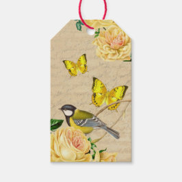 Para Regalos Bellas etiquetas de regalo vintage con pájaro y ro