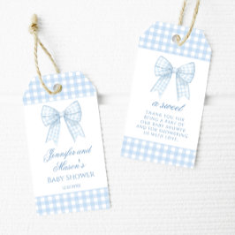 Para Regalos Blue gingham baby ducha etiquetas de agradecimient