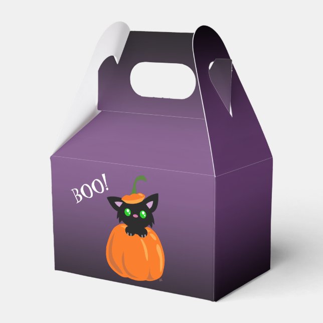 Para Regalos ¡BOO! Gato en una caja de favoritos de calabaza de (Front Side)