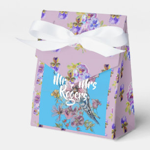Para Regalos Budgie Watercolor Boda de lila floral Caja de tart