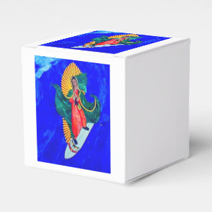 Para Regalos caja azul de la onda del santo que practica surf