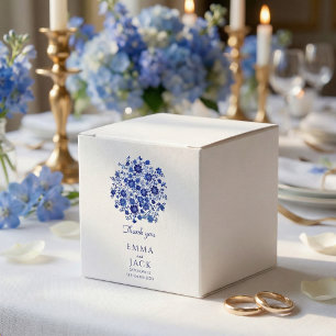 Para Regalos Caja de agradecimiento de boda floral azul polvori