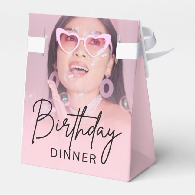 Para Regalos Caja de Cumpleaños con Foto Gradiente Rosa Pálido (Reverso)