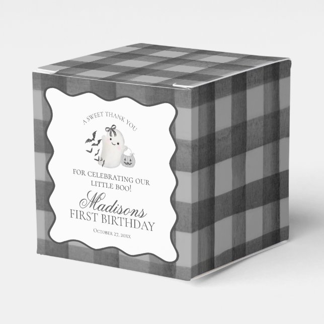 Para Regalos Caja de cumpleaños de fantasmita con gingham negro (Costado Anverso)