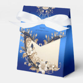 Para Regalos Caja de Favor con Adorno Floral Blanco Azul